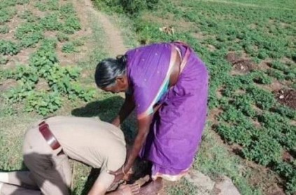 Karnataka - Policeman falls at mother\'s feet, photo goes viral