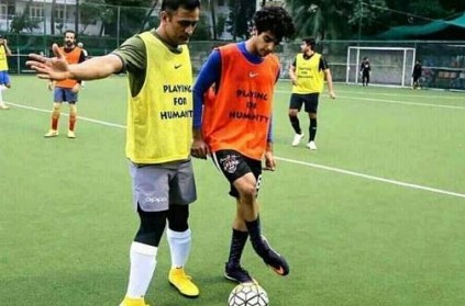 MS Dhoni plays football with Dhadak star Ishaan Khatter
