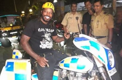 Chris Gayle rides Mumbai Police Bike and said I Love India
