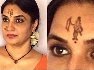 Sukanya Ram Mandir Bhumi Puja with Ram tattoo on forehead